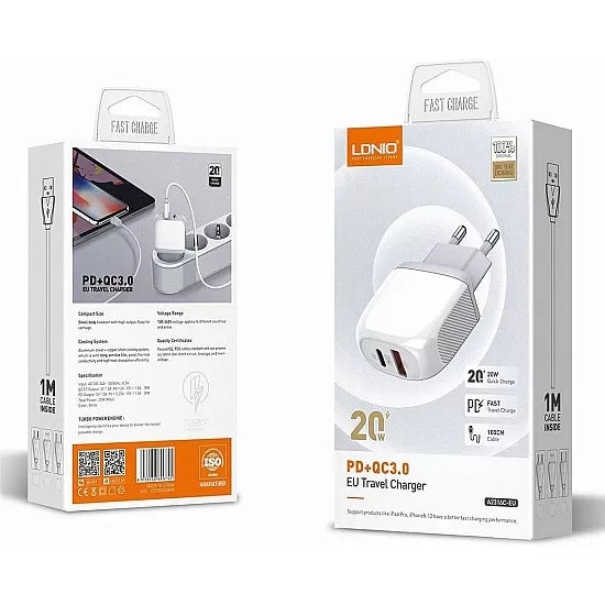 Kućni punjač LDNIO PD 20W + QC 3.0 USB-C na USB-C