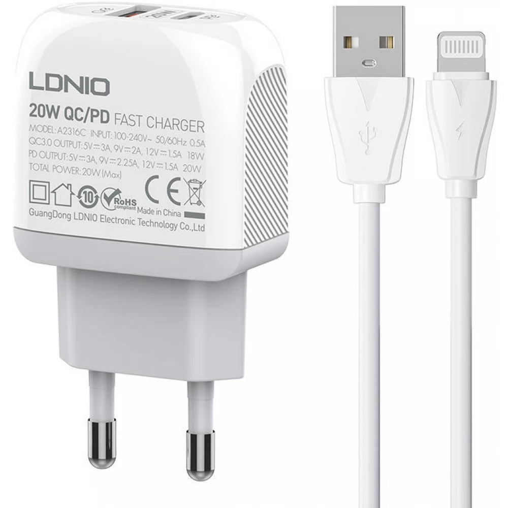 Kućni punjač LDNIO PD 20W + QC 3.0 USB-C za rasvjetu