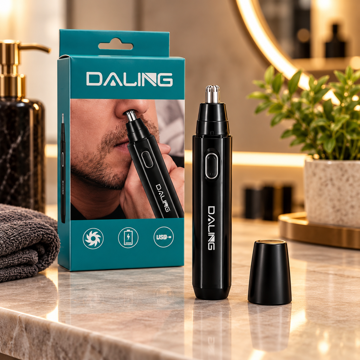 Daling DL-7106 – USB punjivi trimer za nos i uši – ambijentalna fotografija