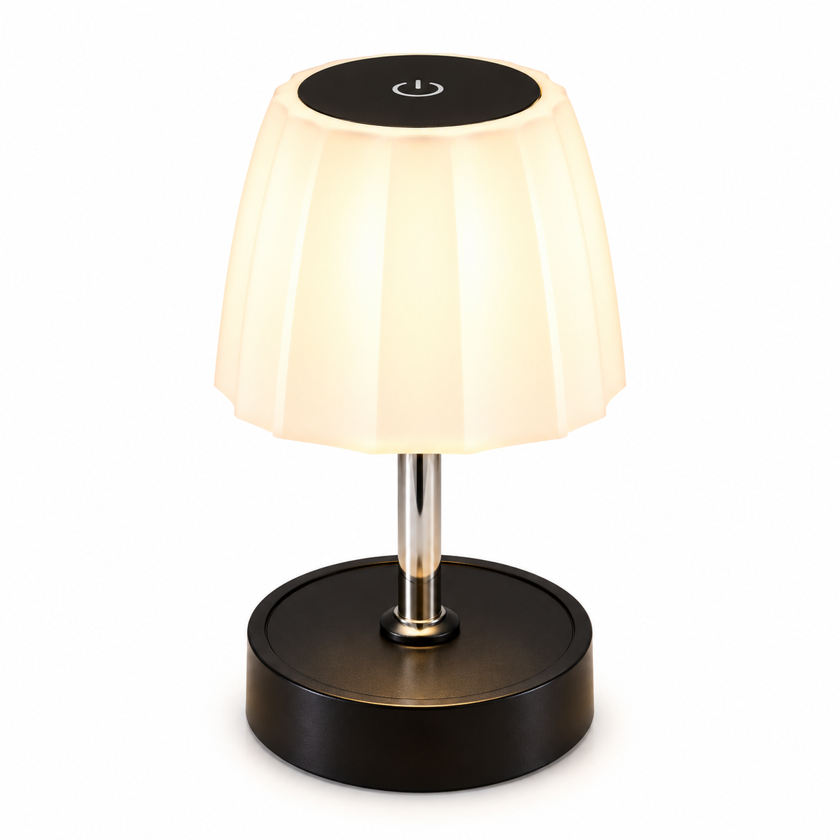 Ukrasna LED stolna lampa 329C – bijelo sjenilo i crno postolje