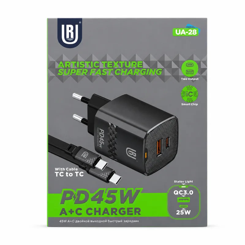 UR UA-28 kućni punjač 45W USB-A + USB-C s C-C kablom