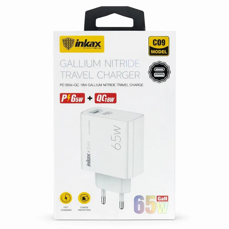 Inkax C09 kućni punjač 65W USB-C + USB-A